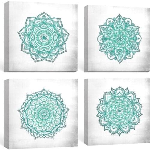 Teal Mandala Wall Art Canvas Painting Poster Pictures Prints Office Boho Home Decor for Living Room Bedroom Bathroom Decorative