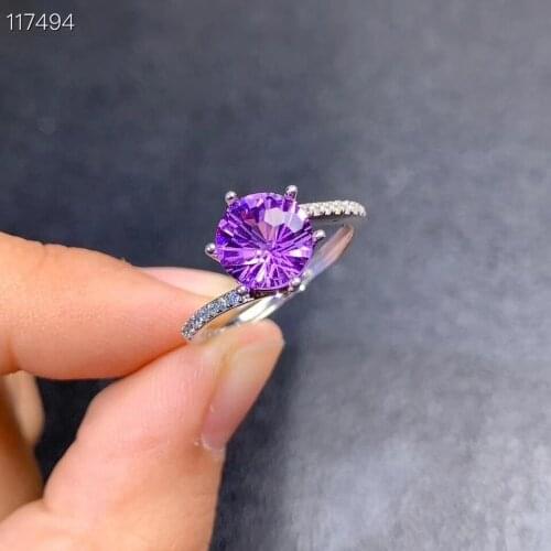 Graceful purple Amethyst gemstone ring for women 925 sterling silver ring round natural gem certified birthday christmas gift