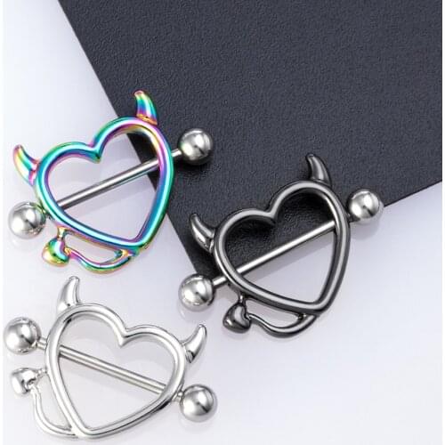 1 Pair 14G Stainless steel Breast Piercing Jewelry Heart Nipple Piercing Bar Nipple Rings Shield Cover Barbell Sexy Piercings