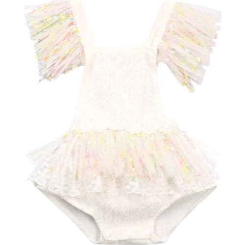Infant Baby Girl Lace Ruffle Bodysuit,Colorful Tassel Summer Cotton Sleeveless Tutu Skirt Jumpsuits Cake Smash Outfits 3M-3Y