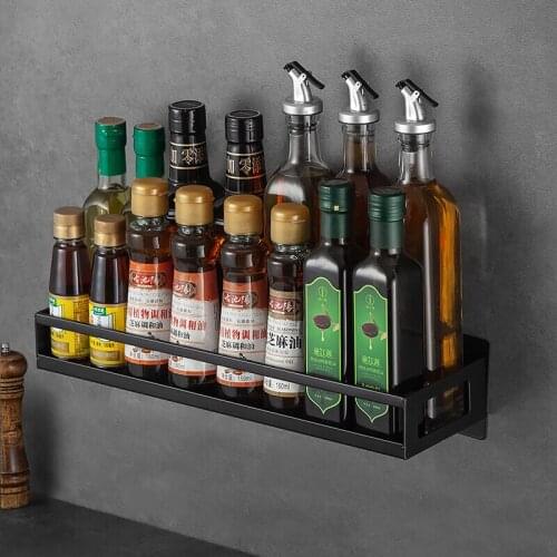 Kitchen supplies hanging rack Spice rack Black stainless steel kitchen shelving wall hanger Thickening pylons rack storage rack