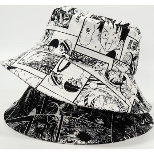 Summer Fisherman Hat Reversible Printed Bucket Hats for Women Men Anime Cosplay Bucket Cap Cartoon Shading Fishing Hat