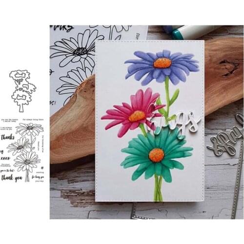 Thanksgiving Flower Metal Embossed Cutting Dies and Clear Stamps Transparent Seal for DIY Scrapbooking Photo Album Decorative