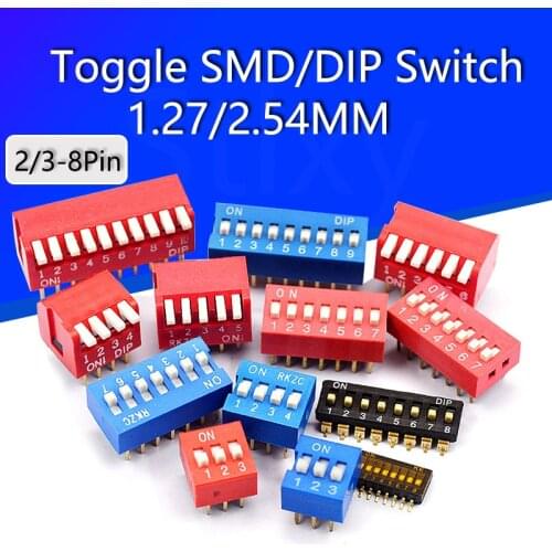 5pcs Slide Type Switch Module 1 2 3 4 5 7 8 10PIN /1.27/2.54mm Position Way SMD/DIP Pitch Toggle Switch Snap Switch Dial Switch