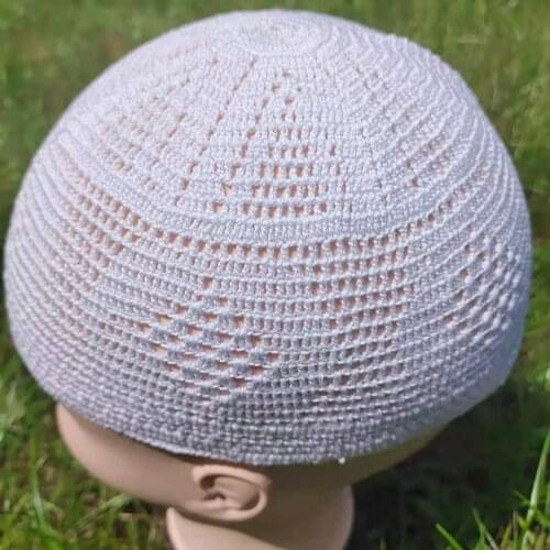 Muslim Hat Cap National Knit Mesh Crochet Manual White Gorro Beanie Turkish Islamic Kufi Taqiya Takke Peci Skull Prayer Elastic