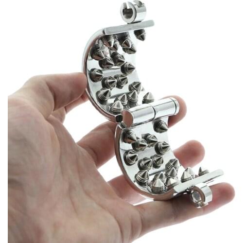 SM KALIS TEETH Spiked Cock Penis Ring With Lock 4 Rows Sharp Teeth Scrotum Pendant Cock Cage Male CBT 18+ Chastity Sex Toys