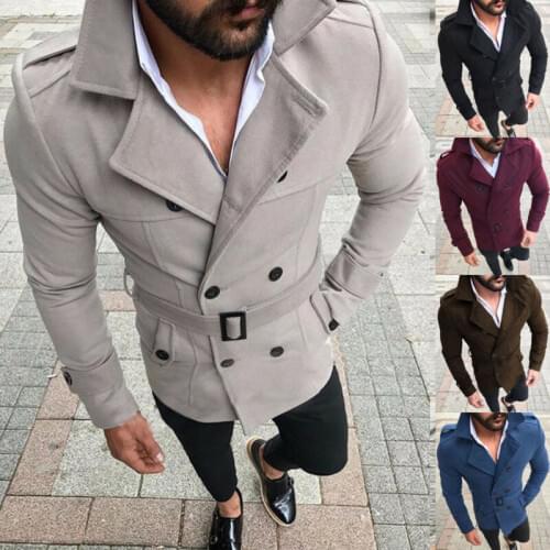 Hirigin Men Winter Wool Trench Coat Reefer Jacket Solid Double Breasted Peacoat Formal Overcoat Parka