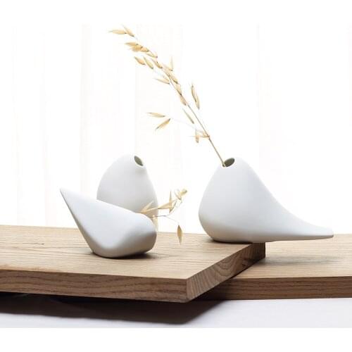 Novel Ceramics Abstract Birdie Flower Vase Set Pottery Jardiniere Craft Ornament Accessories for Home Decor and Art Collection