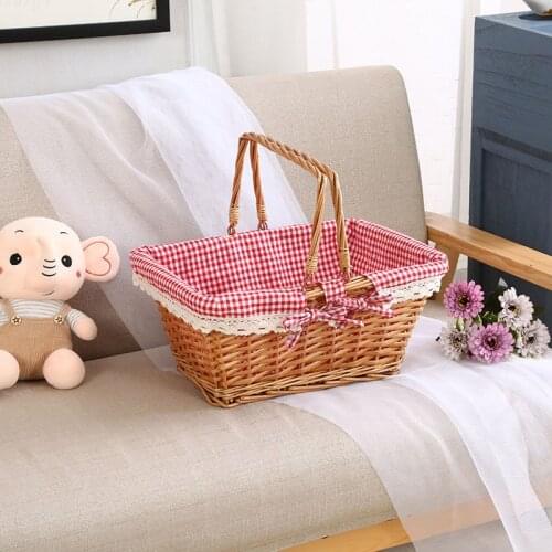 Natural Wicker Picnic Basket Vintage Style Hand-woven with Movable Handle Storage Basket Outing Food Flower Basket Decoration
