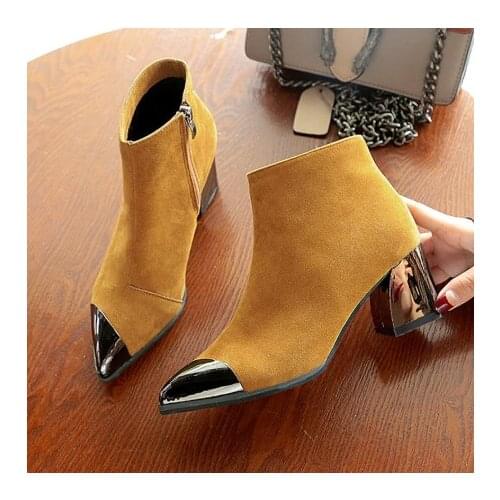2020 new Square Heel Boots Women Winter Chelsea Boots Warm Shoes Pointed toe Sexy Ladies High Heels Boots Womens Ankle Botas