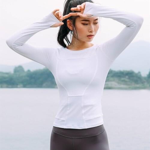 CretKoav 2020 New Yoga Shirt Long Sleeve Thumb Hole Gym Running T Shirt Female White Sports Top Tight Quick-Drying Sport T Shirt