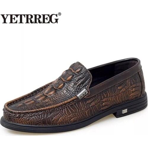 2020 New Fashion Crocodile Pattern Loafers Genuine Leather Mens shoes Handmade Slip-on Casual shoes Driving shoes Plus Size 47