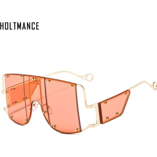 New Large Frame One Piece Sunglasses Oversized Retro Punk Shades Metal Rivet Colorful Glasses Women Steampunk Goggle Ins UV400