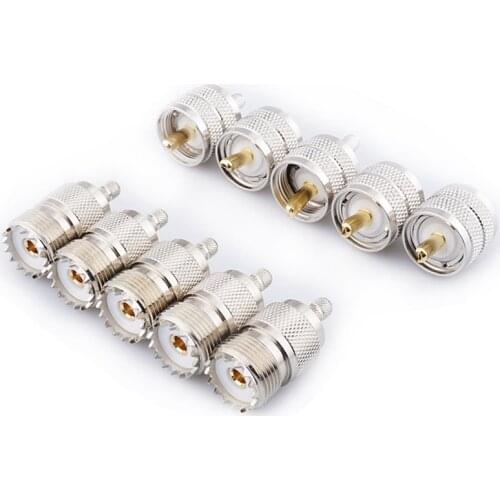 HOT PL259 Crimp Connectors + SO239 Crimp Connectors Kit, Solder Crimp Connectors Compatible with RG58 Coaxial Cable