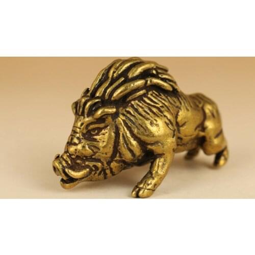 Rare Fierce Old brass Hand Carved Wild Boar Sus Scrofa Pig Statue /Figurines