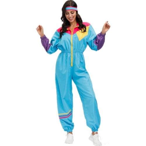 Retro 80s Disco Hippie Costume Ski Sports Jumpsuit Aerobics Costume Halloween Carnival Party Costume