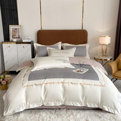 Luxury White Pink Satin Silk Cotton Embroidery Bedding Set Queen King Double Lattice Duvet Cover Set Bed Sheet Sets Pillowcases