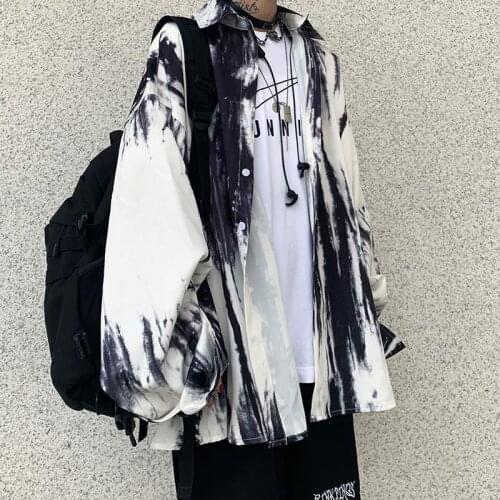 2021 Spring and Autumn New Korean Ins Harajuku Style Dark Tie-dye Shirt Loose Long-sleeved Shirt Jacket for Men and Women