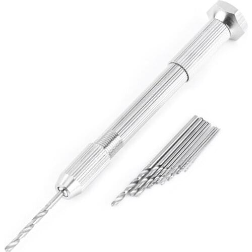 Hand Twist Drill Semi Automatic Spiral Hand Push Drill W/ 10 HSS Drill Bits Drilling Toolsl for PCB Watch Repair Tools Sliver