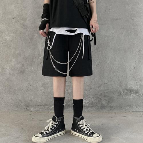 Summer Women Cargo Shorts Female Loose Straight Casual Short Pants Fashion Elastic Waist Streetwear Chain Knee Length Shorts