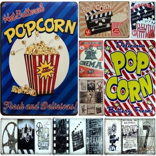 [SQ-DGLZ] Popcorn &Cinema Metal Sign Bar Wall Decoration Tin Sign Vintage Metal Signs Home Decor Painting Plaques Art Poster