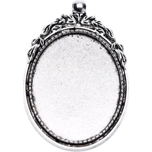 4pcs Glass Cabochon 30x40mm Flower Pendant Charms Base Settings Cameo Tray Bezel Blank Cabochons Jewelry Findings Filigree B