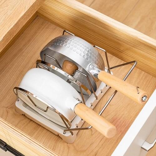 Kitchen Cookware Storage Rack Pan Lid Organizer Adjustable Bakeware Holder Stainless Steel Pantry Cabinet Storage Rack