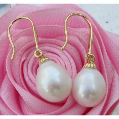 Gorgeous 10.1x12mm South Sea White Pearl Earrings Hook