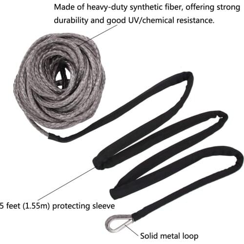 US DE Winch Rope String Line Cable with Sheath Gray Synthetic Towing Rope 5mm*15m String for ATV UTV kfi Off-Road