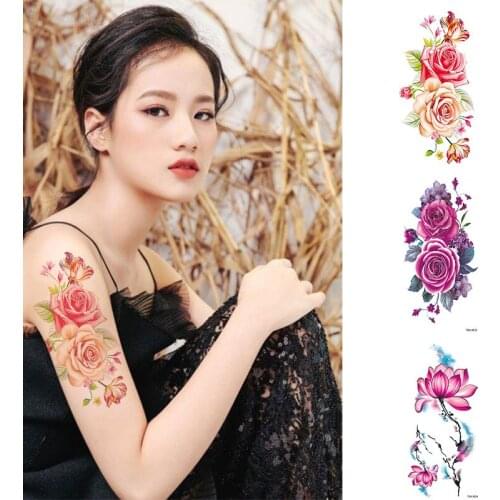 Temporary Tattoo Sticker For Women Adults Realistic Rose Flower Fake Tatto Sexy Leg Body Waterproof Tatoos tatuajes temporales