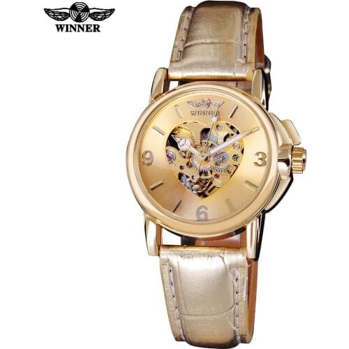 WINNER Women Watches Auto Mechanical Leather Strap Love Shape Self-wind Wrist Watches Drop Shipping And Wholesale Woman Watch