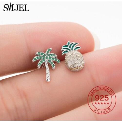 SMJEL S925 Simple Women Coconut Palm Tree Earrings Pineapple Summer Holiday Hawaii Earring Jewelry Gift Beach Earings aretes