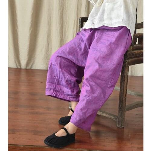 Women Loose Summer Elastic Waist Linen Pants Ladies Vintage Flax Pants Female 2021 Trousers