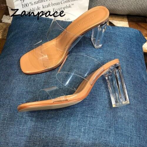 New Clear Heels Slippers Women Fashion Sexy Crystal Large Size 40 41 Women Shoes Outside Summer High Heels Pumps Wedding Sandal