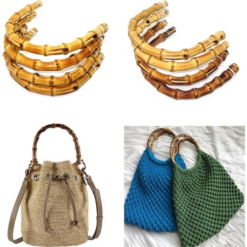 1PC D / Round Shape DIY Bamboo Bag Frame Bag Handles Handmade Handbag Making Bag Accessories Brown Coffee Women bag Handles