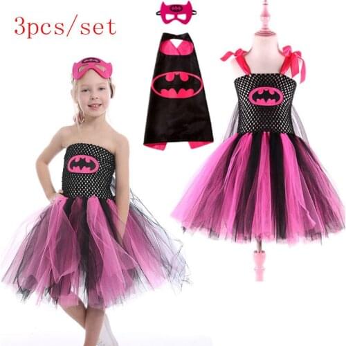 2019 new Cute Super Hero Tutu Costume Hot Pink Batgirl Girls Tutu Dress Carnival for Cosplay Party Halloween costumes set girl