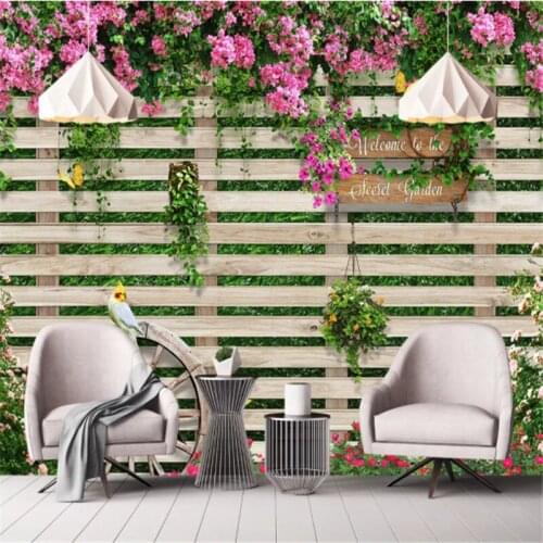Custom 3d wall mural wallpapers Mediterranean Roses Wood Fences garden photo wallpaper cafe restaurant bar papel de parede decor