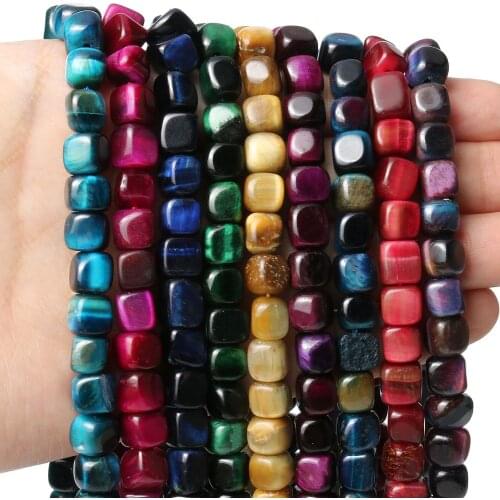 8mm Natural Gem Colorful Square Tigers eye Stone Beads Cube Loose Spacer Beads For Jewelry Making DIY Bracelet Necklace Earring