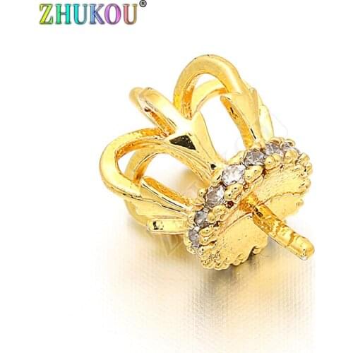9*12mm Brass Cubic Zirconia Flower Crown Charms Beads for Diy Jewelry Findings, Hole: 1.5mm, Model: VD110