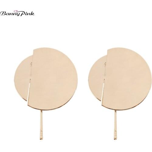 Banny Pink Gold Color Geometric Studs Earrings For Women Simple Metal Round Dics Circle Post Earrings Punk Party Alloy Earrings