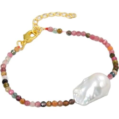 GG Jewelry Natural Rainbow Faceted Round Tourmaline Freshwater White Pearl Bracelet Clasp Luxury Handmade Bracelet For Women