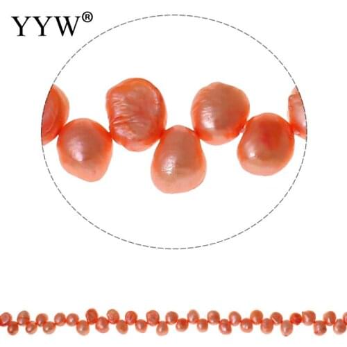 Natural Pearl Beads Baroque Cultured Freshwater Pearl Beads Top Drilled Reddish Orange 8-9mm Hole:Approx 0.8mm