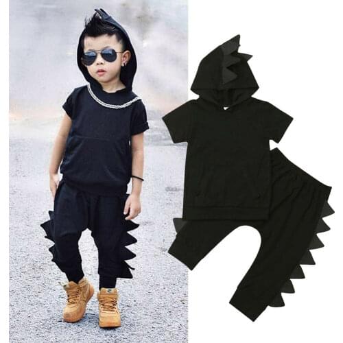 Citgeett Solid Summer Newborn Toddler Kids Baby Boy Outfit Clothes T-shirt Tops Pants Trousers Dinosaur Clothes Set