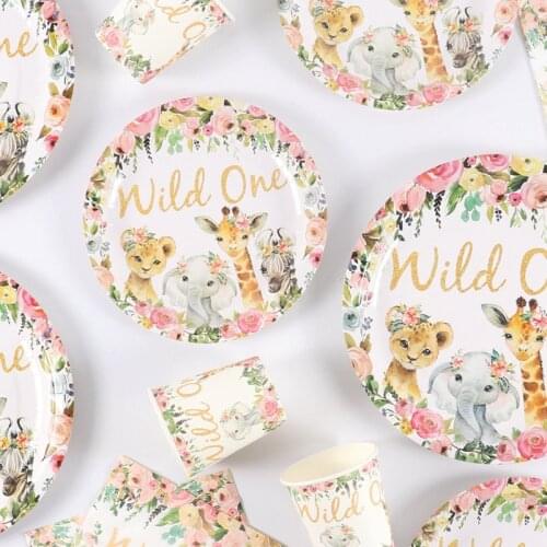 Wild One Animal Theme Party Tableware Decoration For Children Birthday Party Baby Shower Kids 1st One Birthday Party Supplies