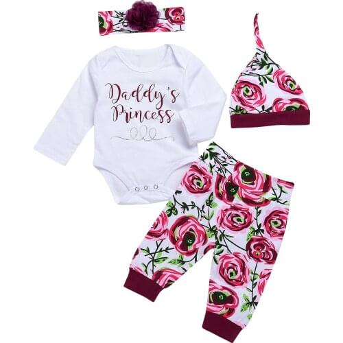 Childrens wear white letters long sleeve ha clothing rose printed pants suit