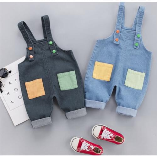 Kids Baby Boys Girls Denim Long Jeans patchwork Overalls Toddler Fashion Infant Boy Girl Playsuit Clothes Clothing Long Trousers