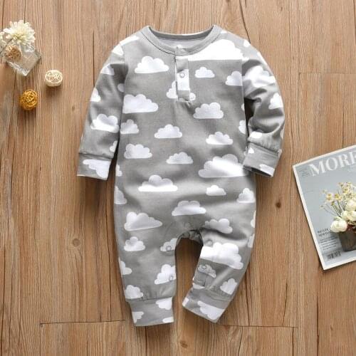 Baby Boys Autumn Newborns Romper With Button Long Sleeve Breathable Cotton Jumpsuit Cloud Print Infant Toddler Clothes