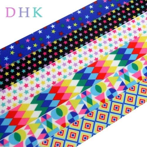 DHK 5yards stars plaid pattern printed grosgrain Ribbon Accessory hairbow headwear decoration Wholesale OEM DIY E1551