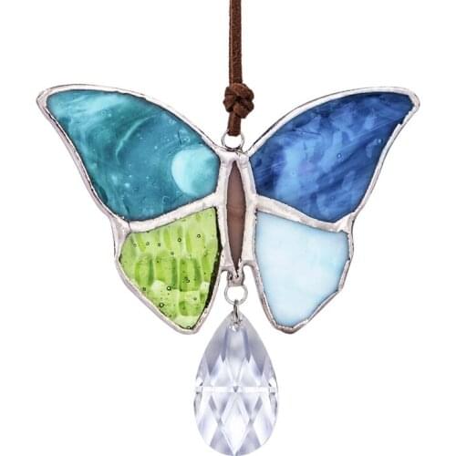 H&D Handmade Butterfly Pendant Stained Glass Window Panel Suncatcher Ornament Handcrafted Wall Art Hangings Decor Christmas Gift