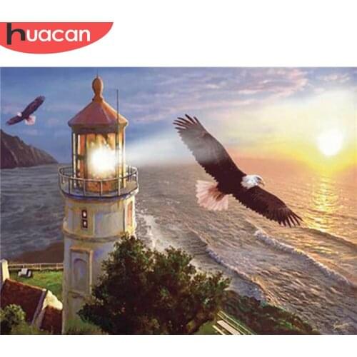 HUACAN Full Drill Diamond Painting Eagle Rhinestone Kit Diamond Embroidery Animal Diamond Mosaic Lighthouse Needlework Wall Art